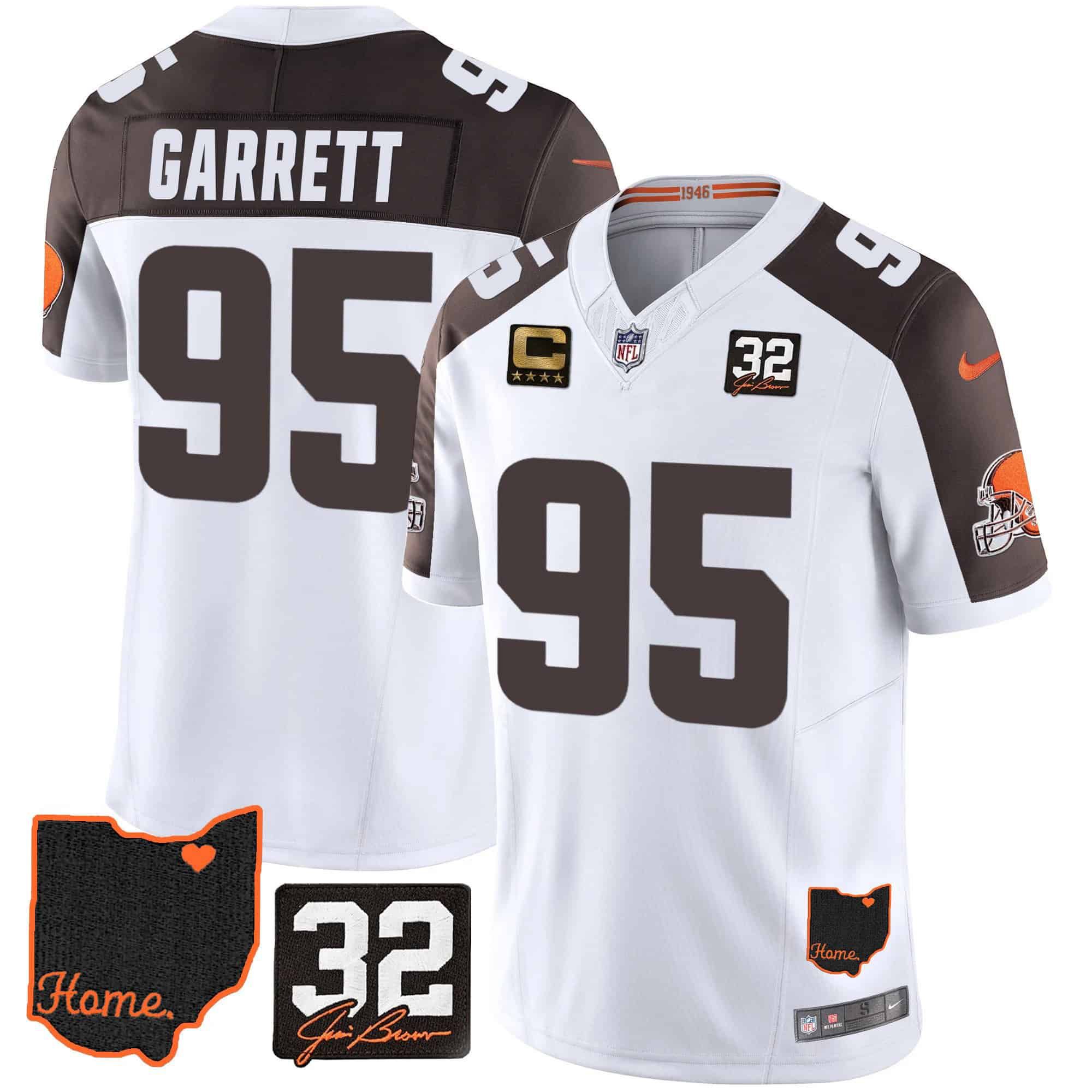 Men Cleveland Browns #95 Garrett White Memorial Home Patch 2024 Nike NFL Jersey style 1